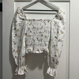 Reformation Smocked Floral Top